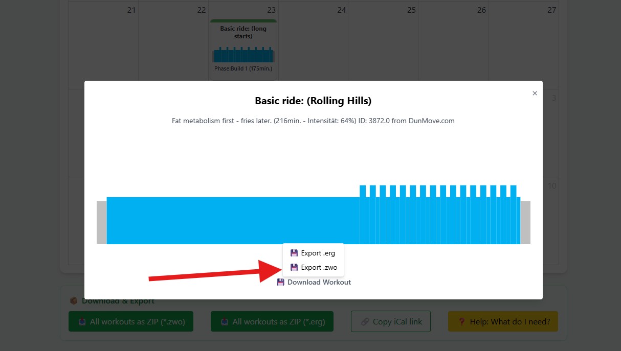 Einzelnes Workout herunterladen